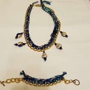 Blue and gold owl necklace and bracelet